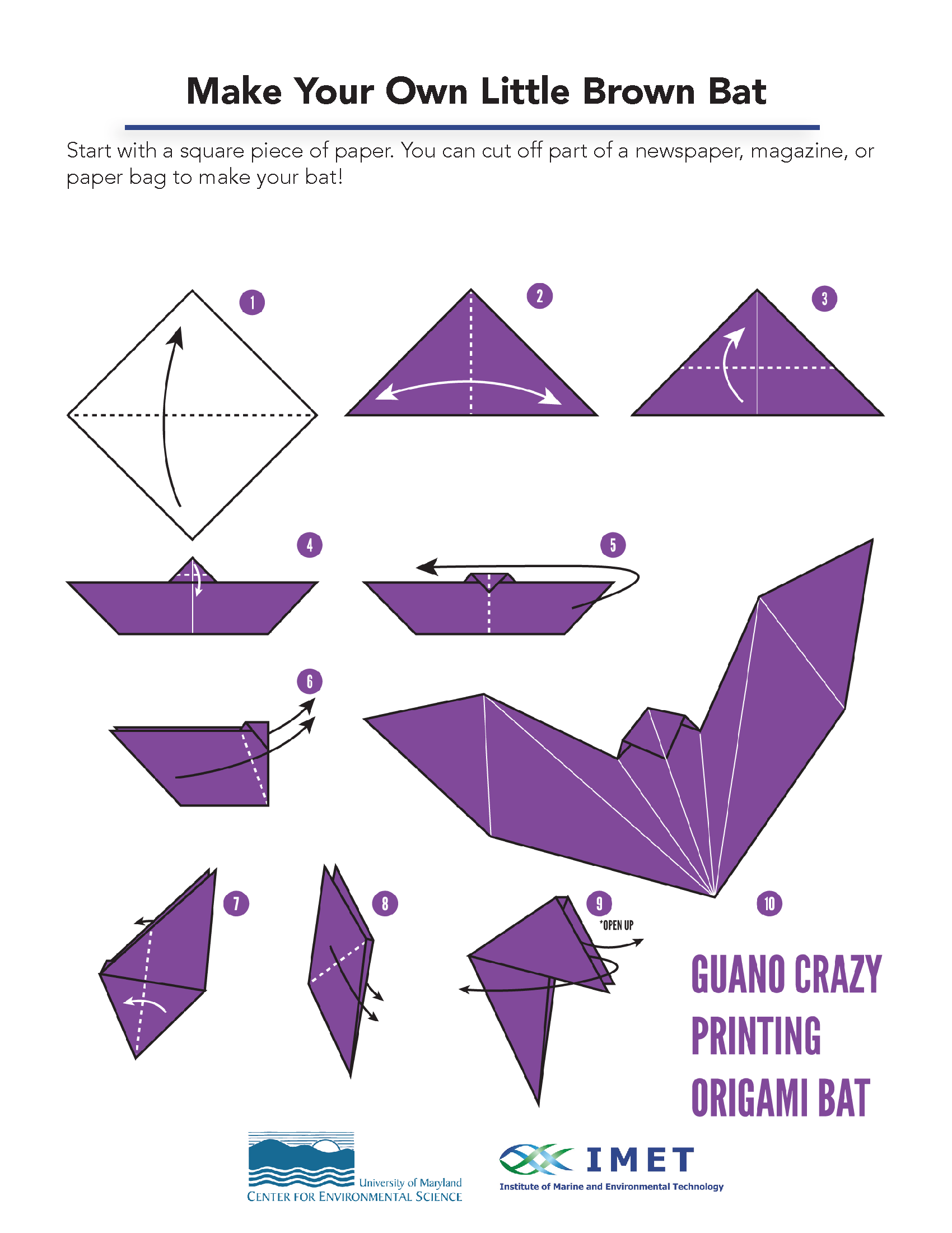 directions to make an origami bat