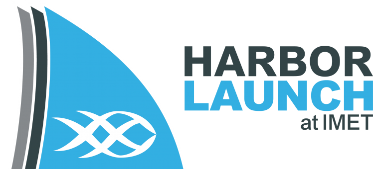 harbor launch logo: a sail with a fish on it and text: "Harbor Launch at IMET"